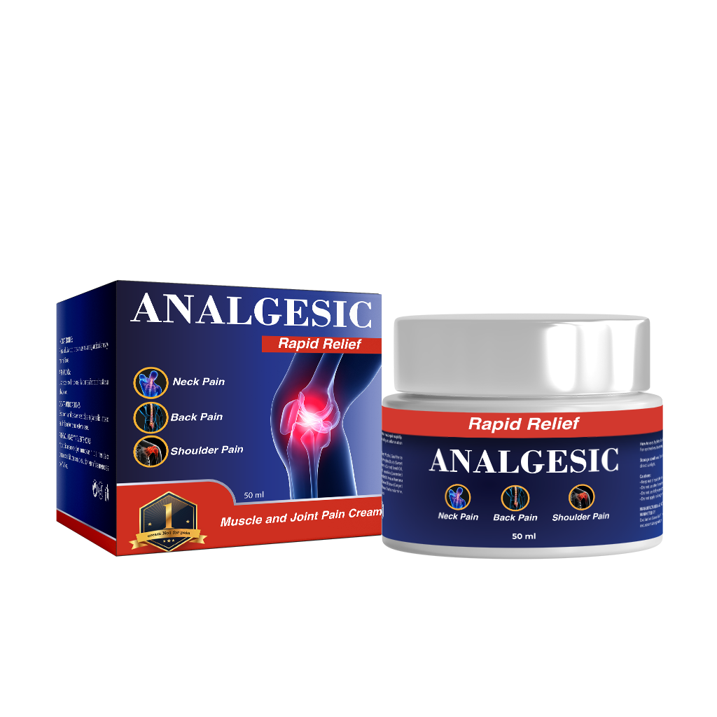 Analgesic muscle and joint pain cream jar and box, 50 ml